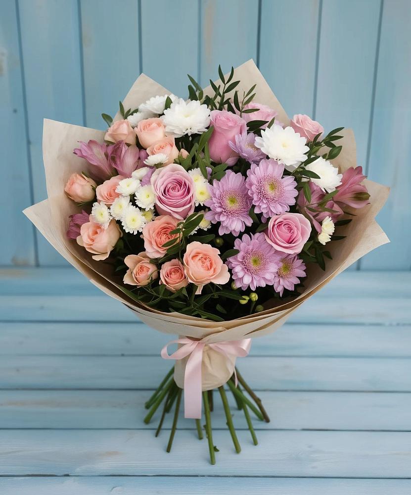 Букет цветов из: Хризантемы, Розы и Альстромерии в Уляпе
