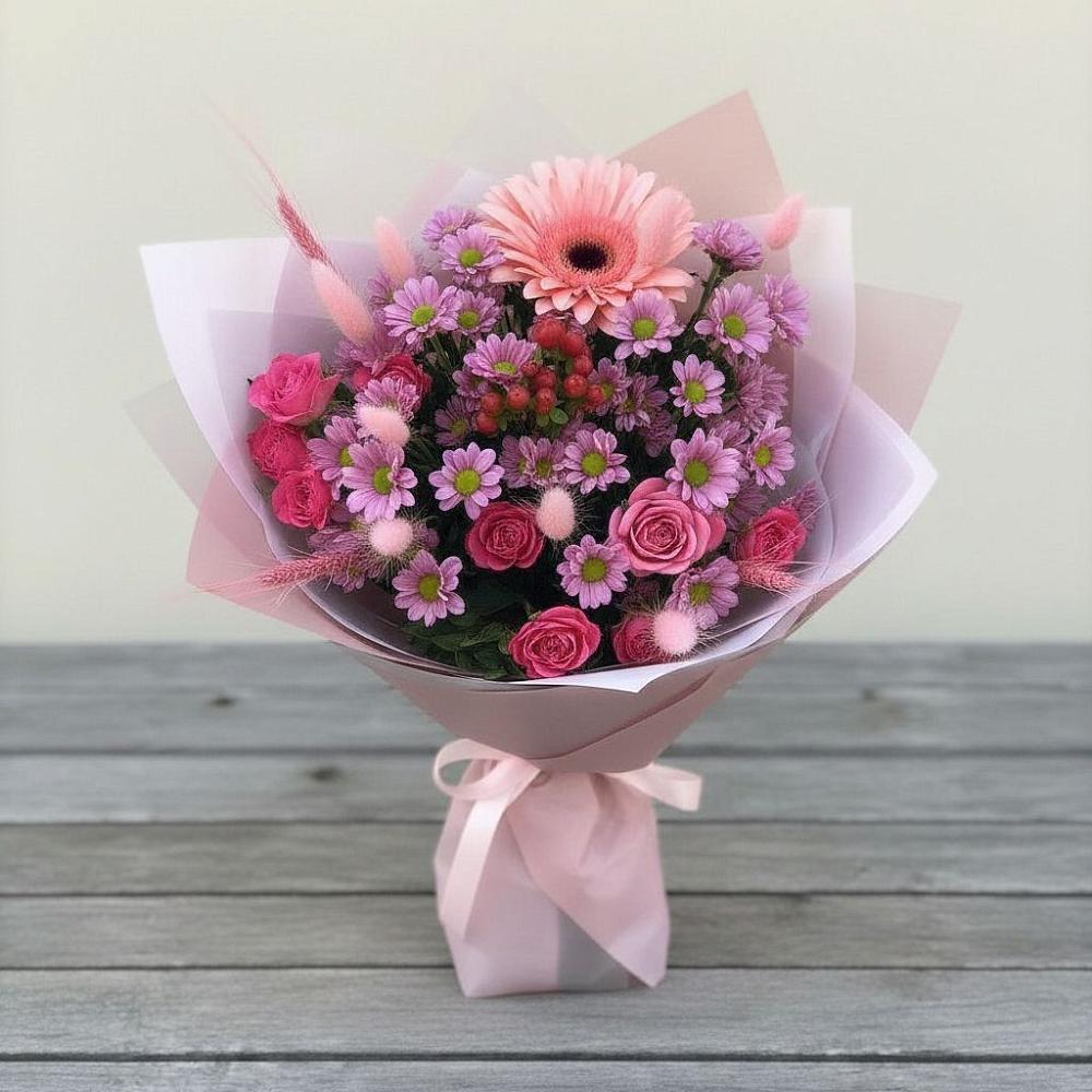Букет цветов из: Розы, Герберы и Хризантемы в Уляпе