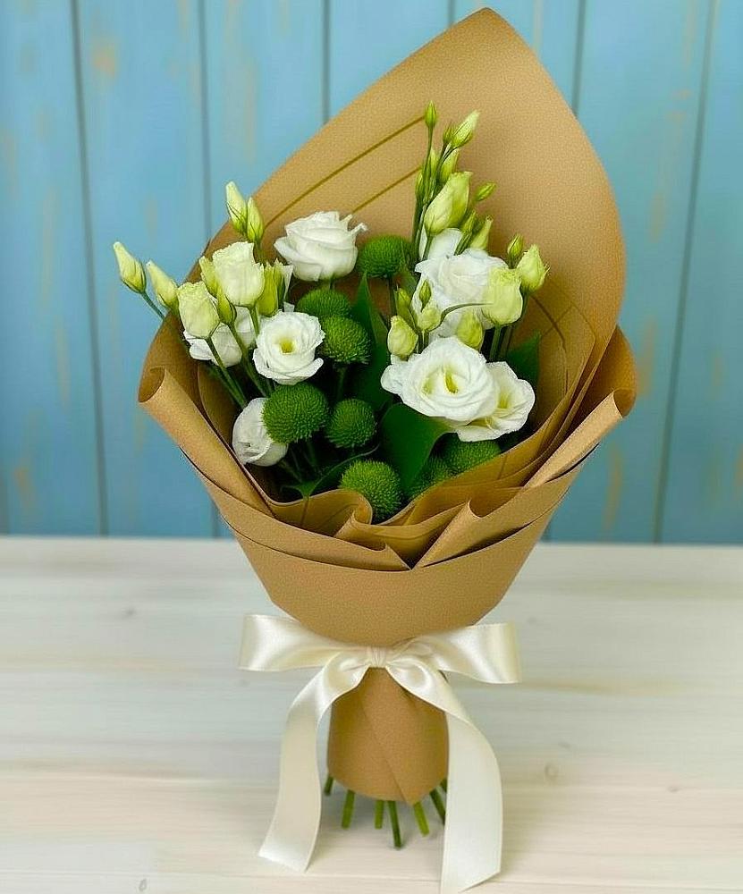 Букет цветов из: Хризантемы и Лизиантусы в Уляпе