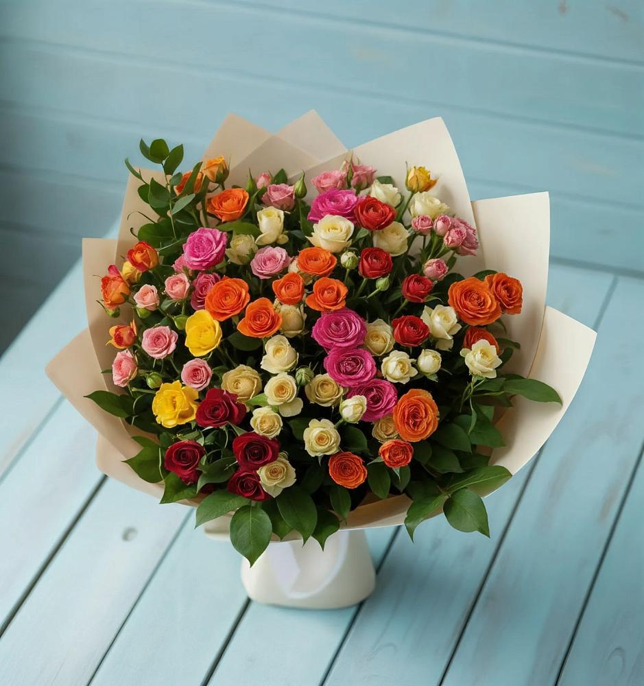 Букет Микс из разноцветных кустовых роз в Уляпе