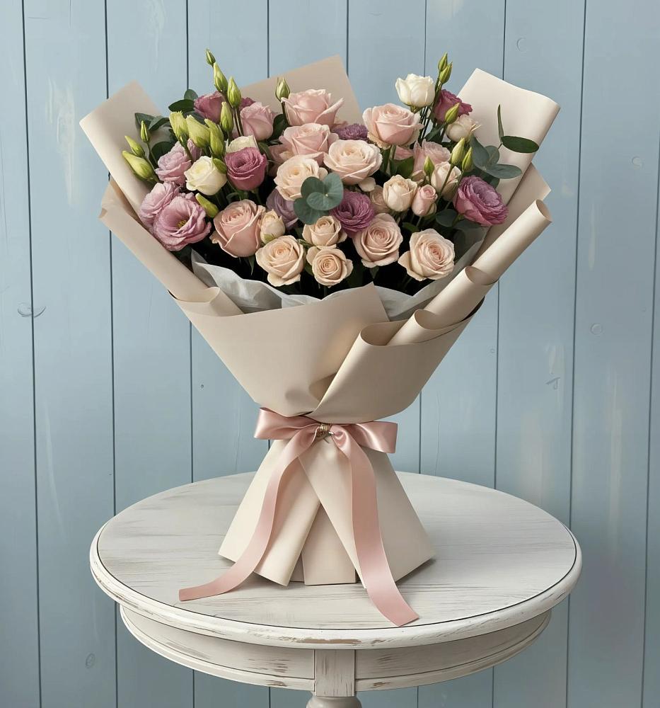 Букет цветов из: Розы и Лизиантусы в Уляпе