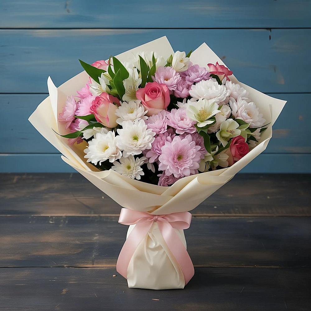 Букет цветов из: Хризантемы, Альстромерии и Розы в Уляпе